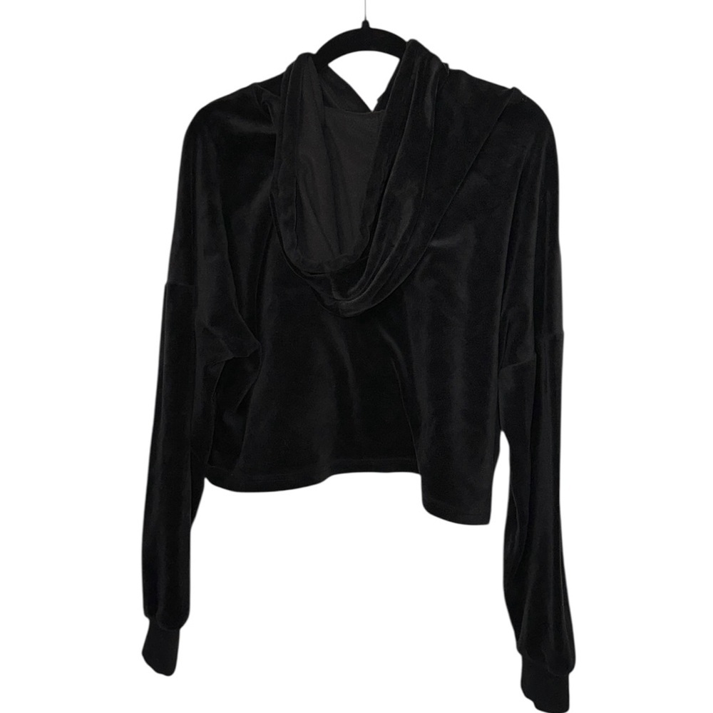 Bebe Women’s Y2K Cropped Sport Plush Black Hoodie ~ Size M - Picture 8 of 11